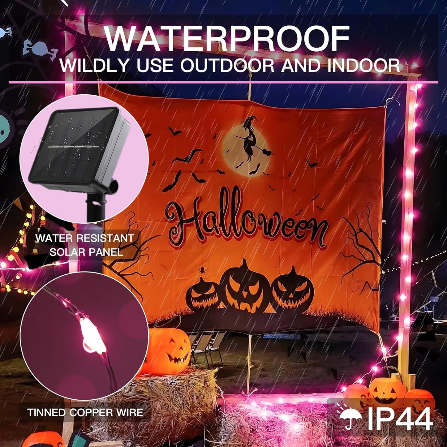 Suddus Pink Solar String Lights - 200 LED Fairy Lights, 66ft, 8 Modes for Outdoor Decor | Perfect for Halloween, Patio, and Yard