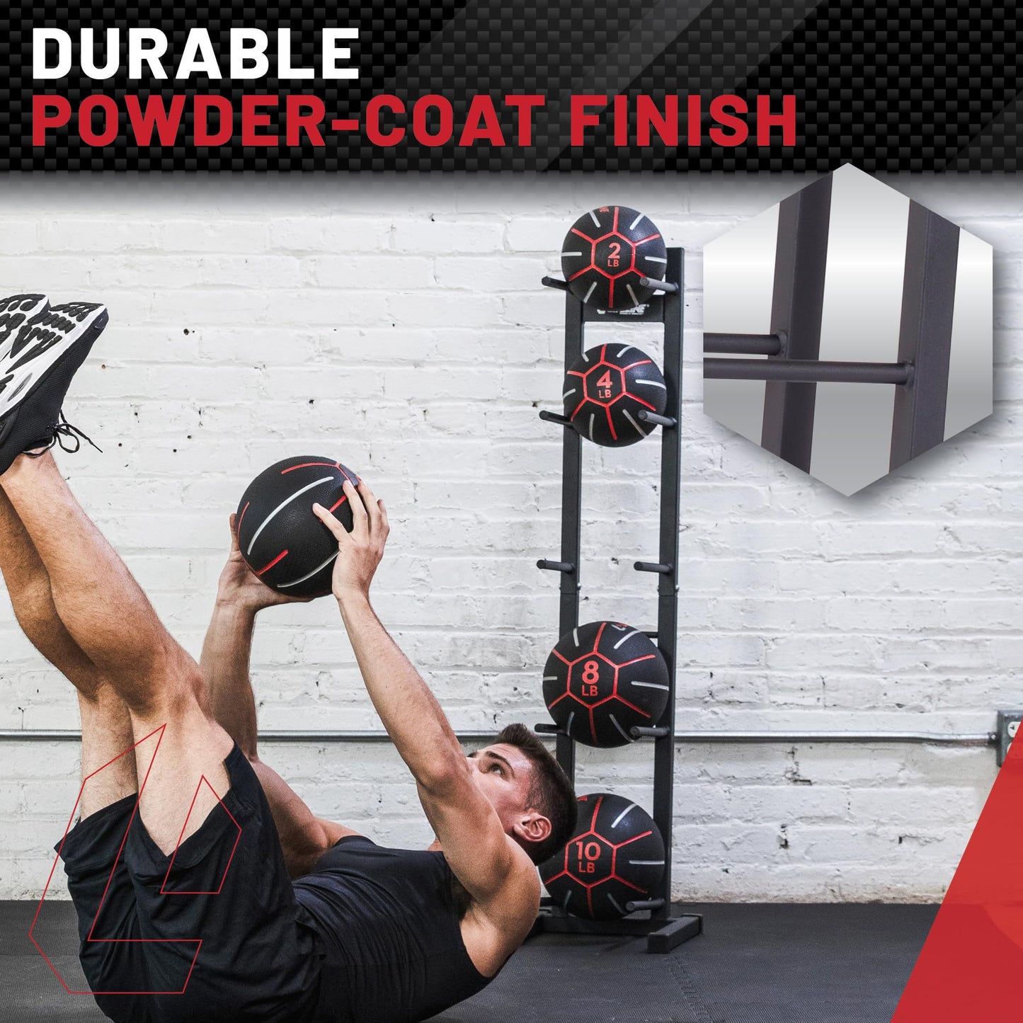 Lifeline Fitness Vertical Medicine Ball Rack with Powder-Coat Finish – Space-Saving 5-Tier Storage for Home & Gym