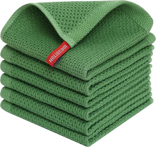 Homaxy Kitchen Dish Cloths - 100% Cotton Waffle Weave, Ultra Soft & Absorbent, 12x12 Inches, 6-Pack | Grass Green