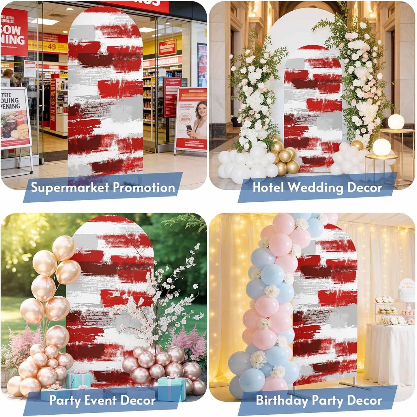 Jnbasdffb 6.6 Red Abstract Wedding Arch Cover, Stretchy Spandex Arch Backdrop Stand Covers FT, Grey Modern Mottled Art