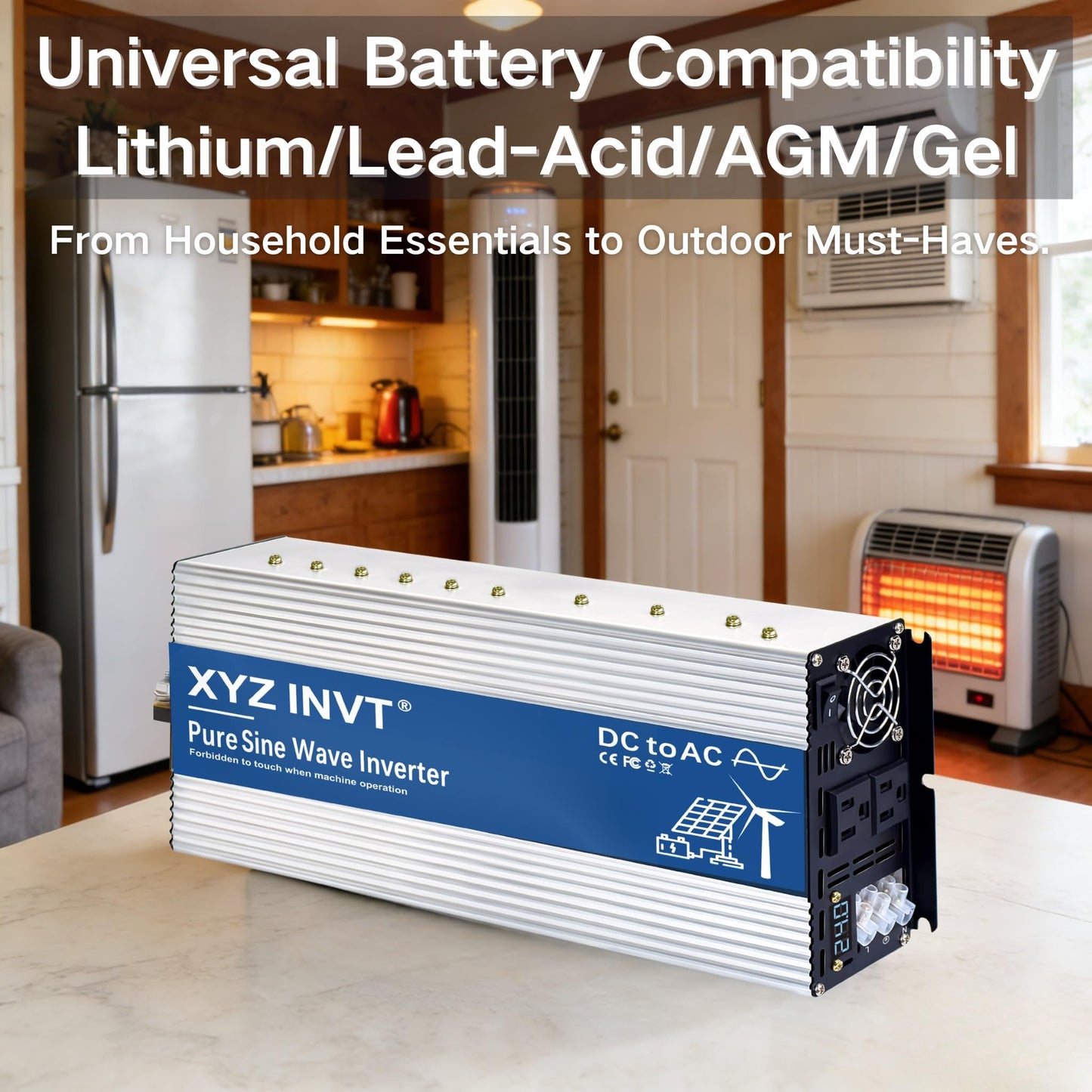 XYZ INVT 3000W Pure Sine Wave Inverter DC 12V to AC 110V 120V Power Inverter with Dual AC Outlets & Hardwire Terminal & LED Display for Solar,Home Backup Power,Outdoor Over 90% Efficiency