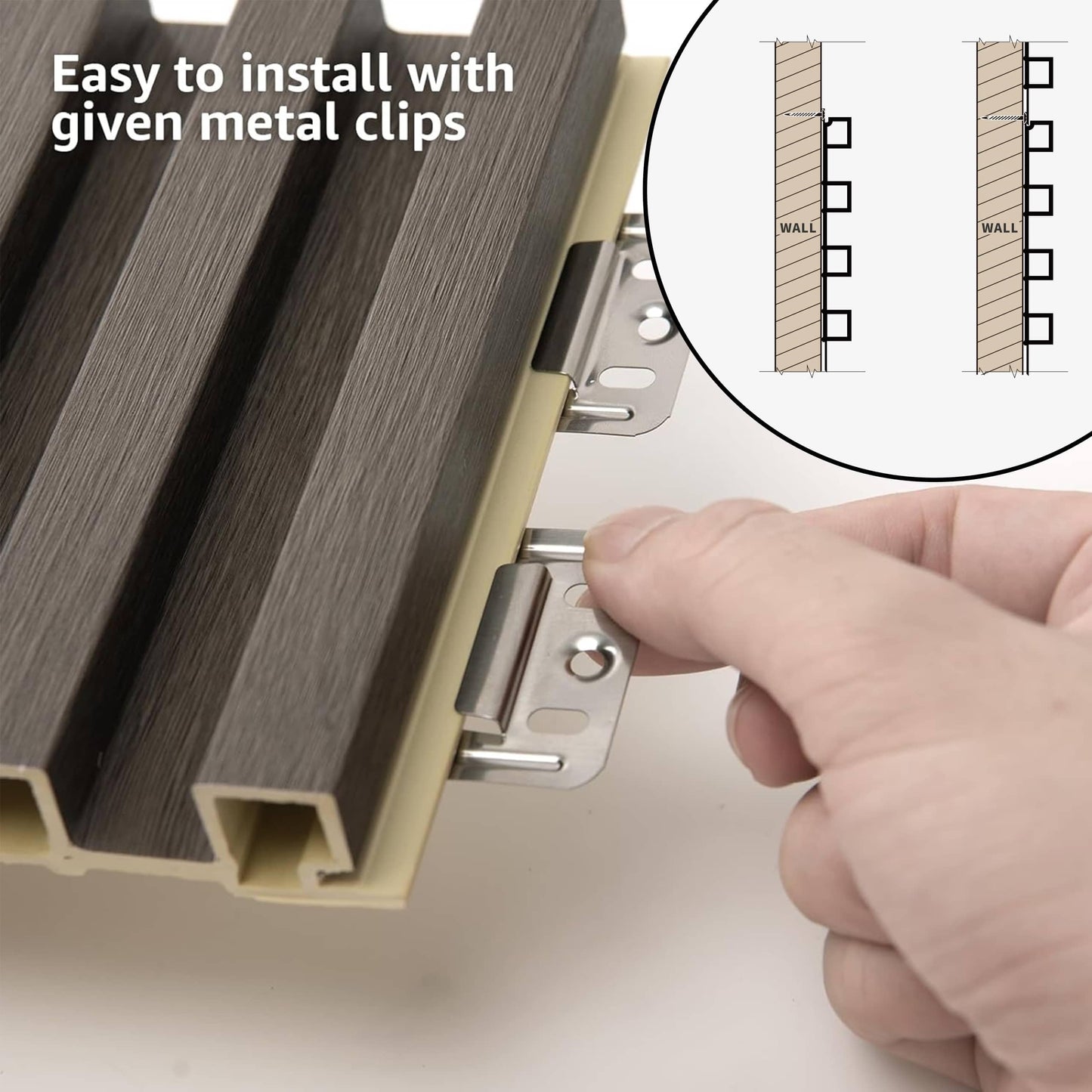 POHARE WPC Slat Wall Panels, 8 Pack 95 x 6 in Accent Decorative Acoustic Wood Slats for Wall and Ceilings, Acoustic Panels for Interior Wall Modern Décor,Brown/Grey