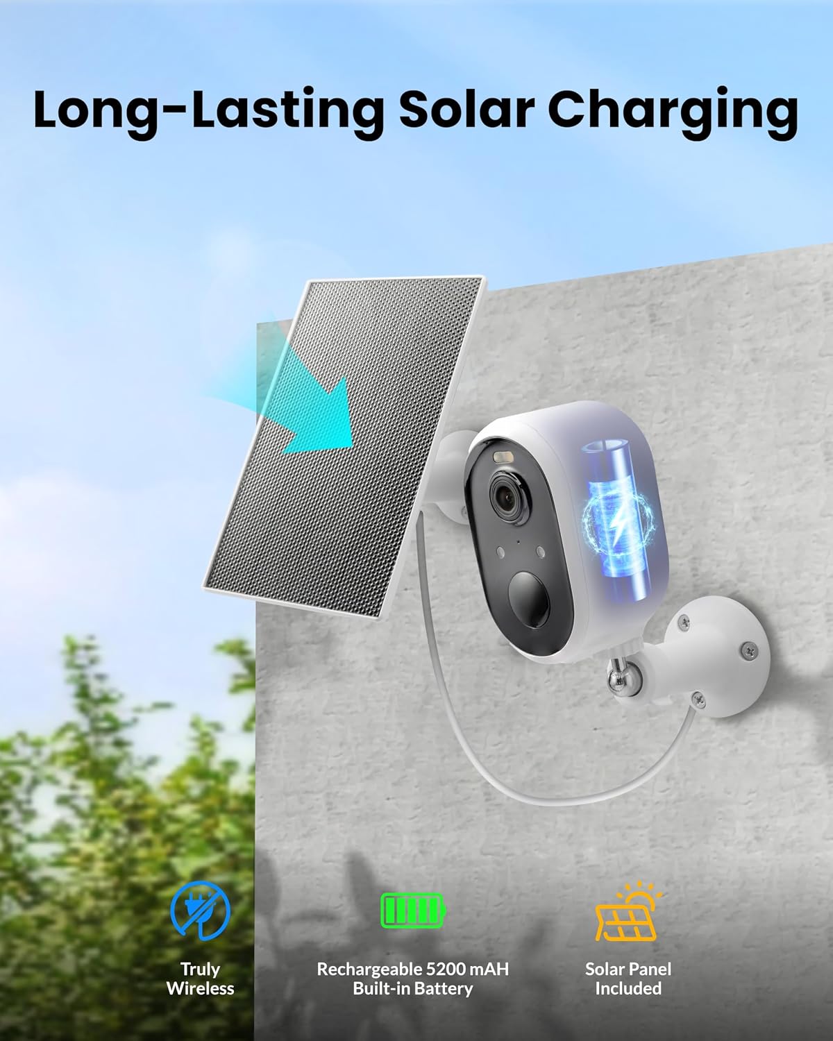 Aurumbach 5MP(3K) Detection,2.4GHz 2-Way Solar Security Camera Outdoor Wireless, Color Night Vision, Battery Powered