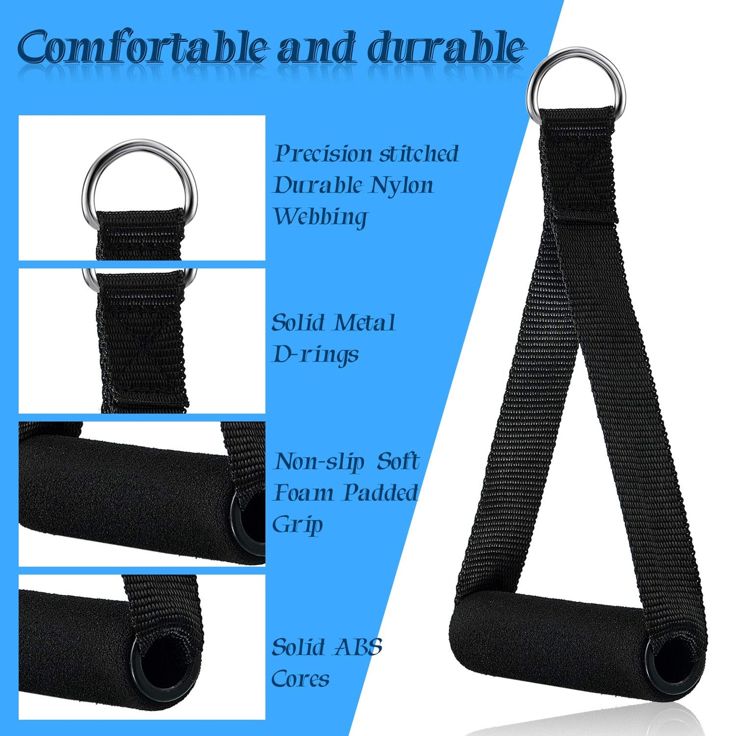Sumind 8 Pcs Gym Exercise Handles Replacement Cable Machine Attachments for Home Gym Equipment Pulley System Resistance Bands, Strength Trainer, Heavy Duty Workout Handles