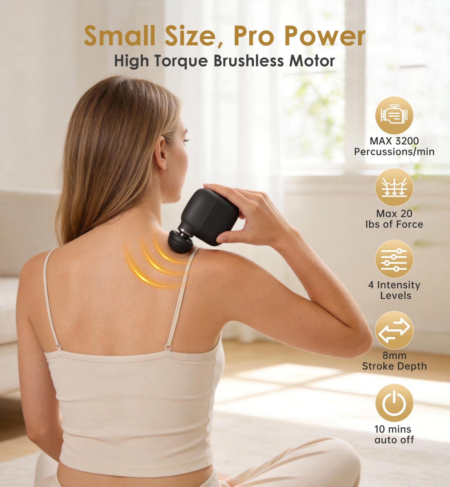 Mini Massage Gun Portable Deep Tissue Percussion Muscle Massager Lightweight Handheld Electric Quiet Massager Gun for Pain Relief High Intensity Silent Body Massager for Travel Gifts for Women Black