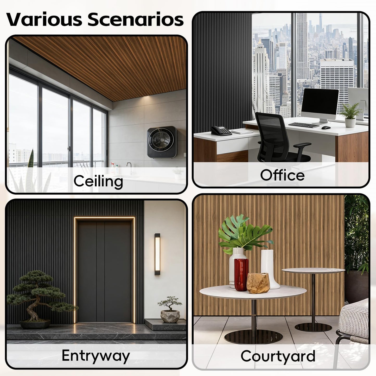 RITOLLO 10 Pack WPC Slat Wall Panels, 3D Fluted Acoustic Wall Paneling 90.6 x 6.1 x 0.35 Inches, Wood Look Decorative Panels for TV Background, Living Room, Interior Wall Decor (Elm)