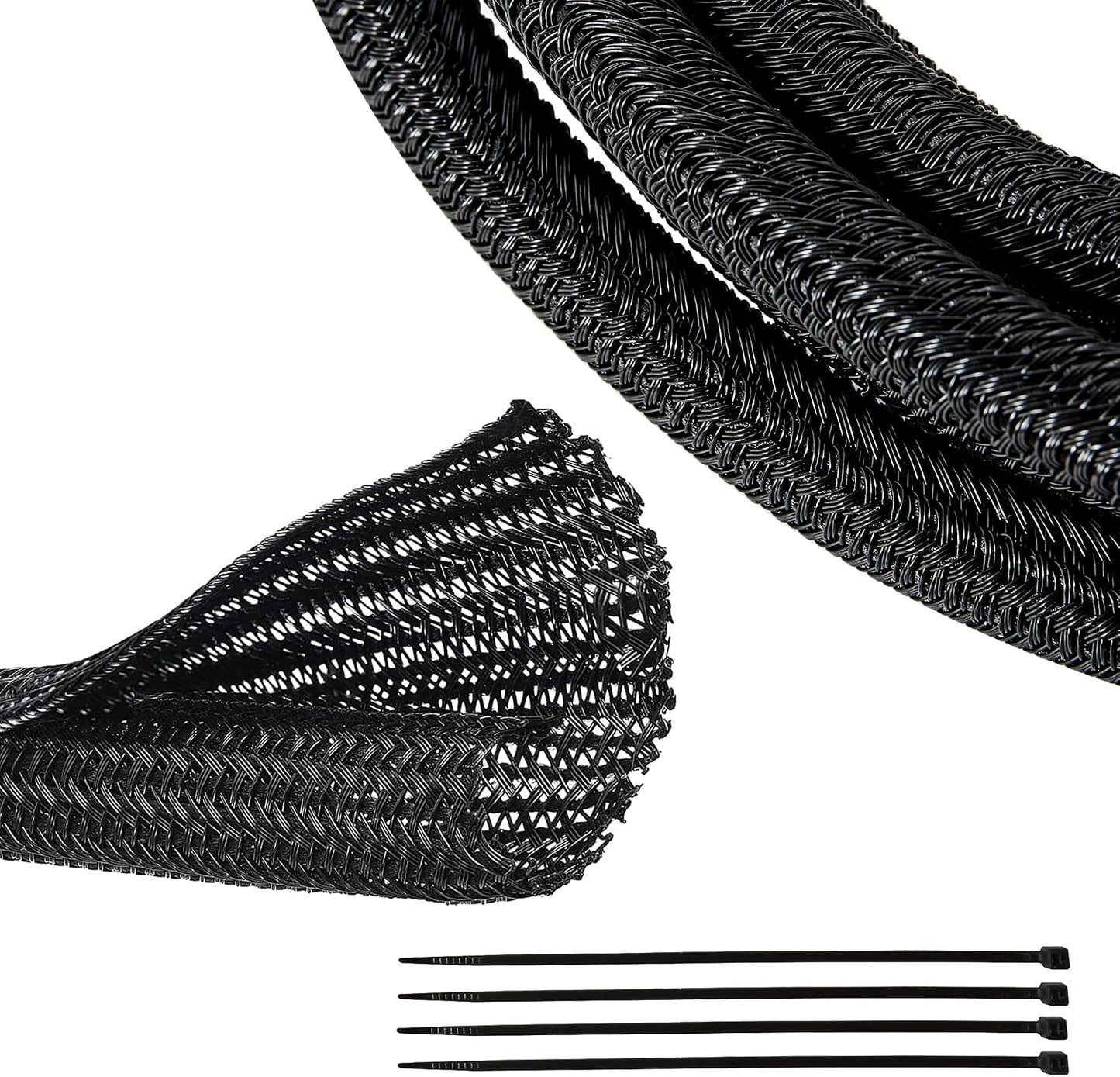 RED WOLF 10 1/2" Braided Wire Cable Sleeve Split Wiring Sleeving Feet - Flexible Self-Wrap for Automotive Computer