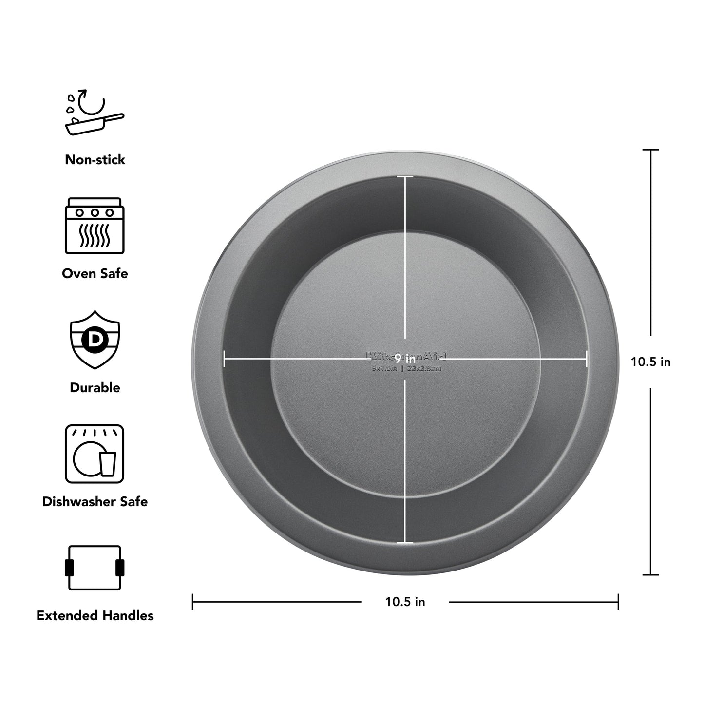 KitchenAid Nonstick Aluminized Steel Pie Plate, Dishwasher Safe, Contour Silver, 9 Inch