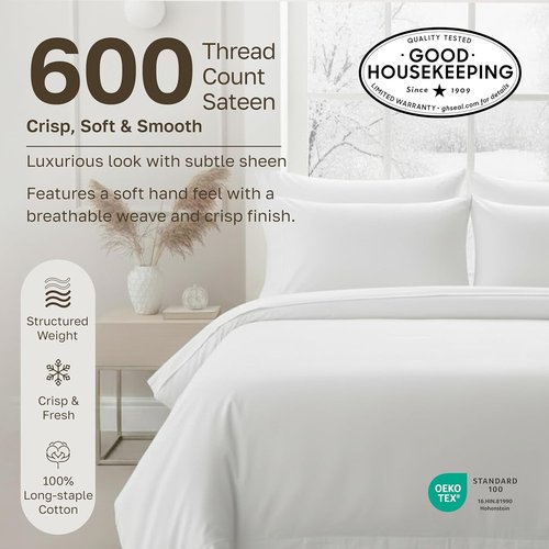 California Design Den King Size White Pillowcase Set - Luxuriously Soft 600 Thread Count, 100% Cotton, Set of 2
