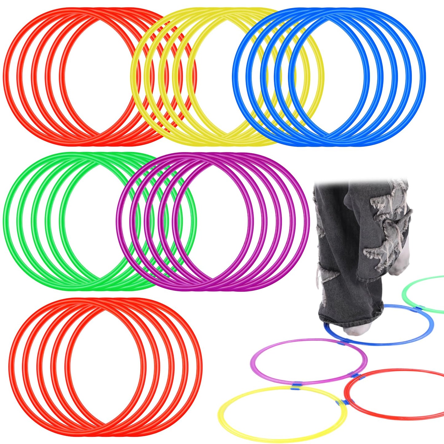 Silipull 30 Pcs Agility Rings Speed and Agility Training Rings 15" Exercise Speed Circle Jumping Hoops for Training Throwing Equipment (Yellow/Blue/red/Green/Purple)