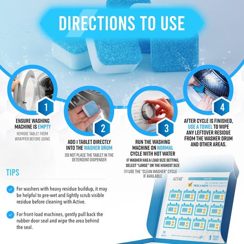 Eco-Friendly Washing Machine Cleaner Tablets | 24 Pack Deep Cleaning for HE Front & Top Load Washers