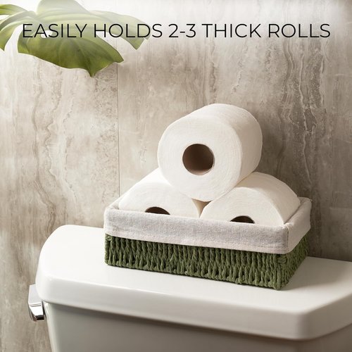 Beautiful Toilet Paper Storage Basket Set of 2 - Decorative Wicker Bathroom Organizer for Stylish Decor