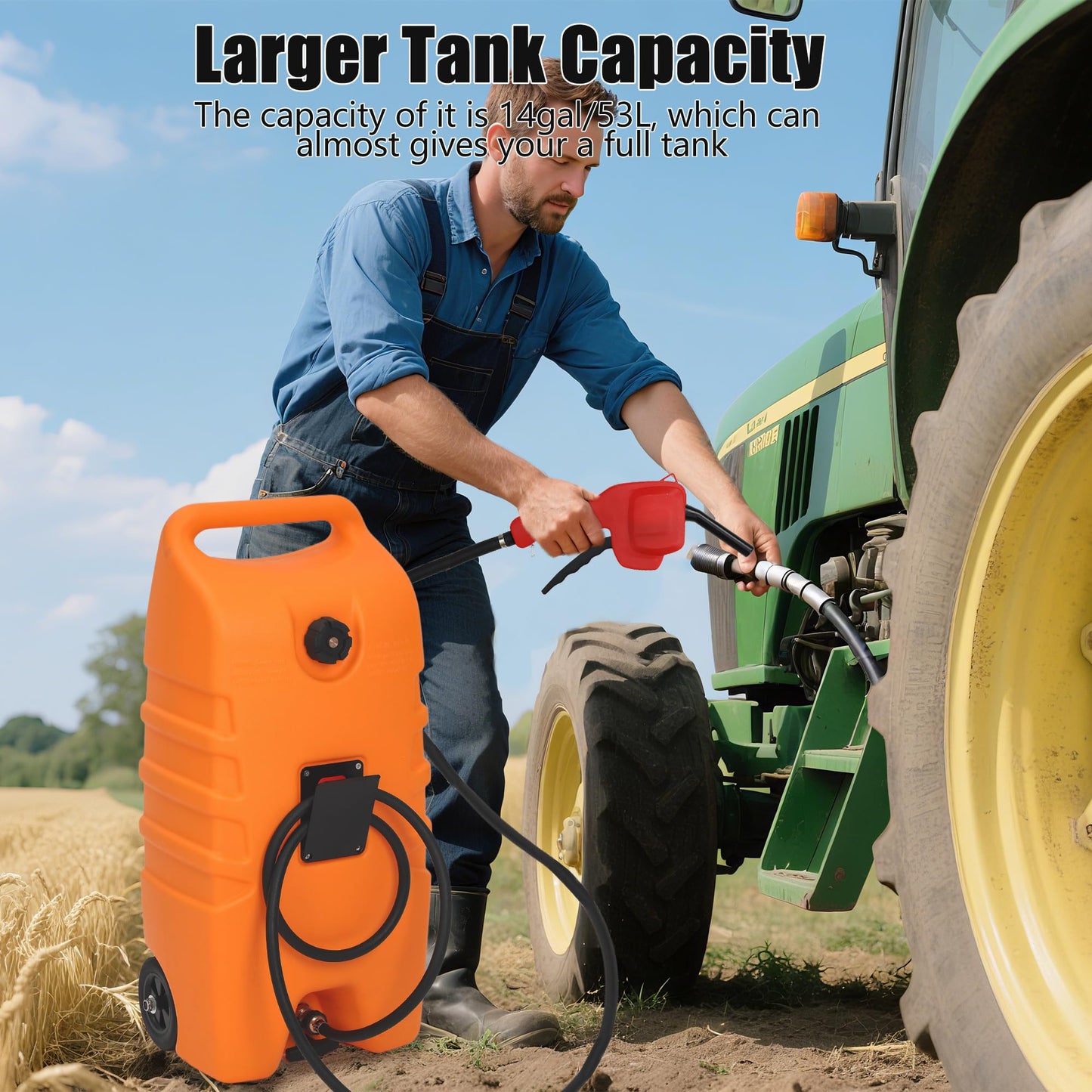 Garvee 15 gal Gas Caddy, 57L Portable Fuel Tank and Fuel Transfer Pump with 10-Foot Hose for Lawn Mower, Farm, Marine, and Home Use