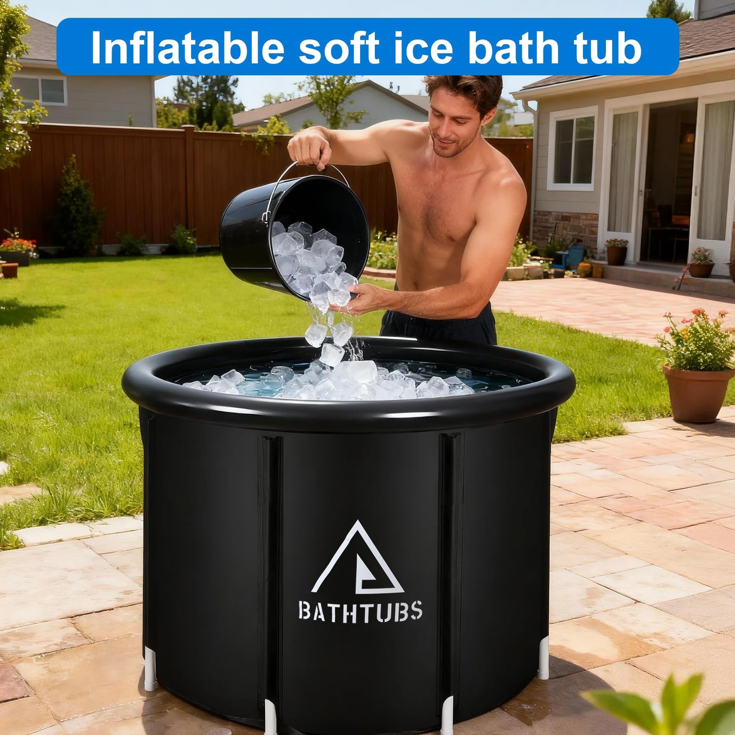 STARBRILLIANT Ice Bath Tub for Athletes, 85 Gal Portable Cold Plunge Tub with Pump for Cold Water Therapy and Recovery, Indoor & Outdoor and Gym, Black