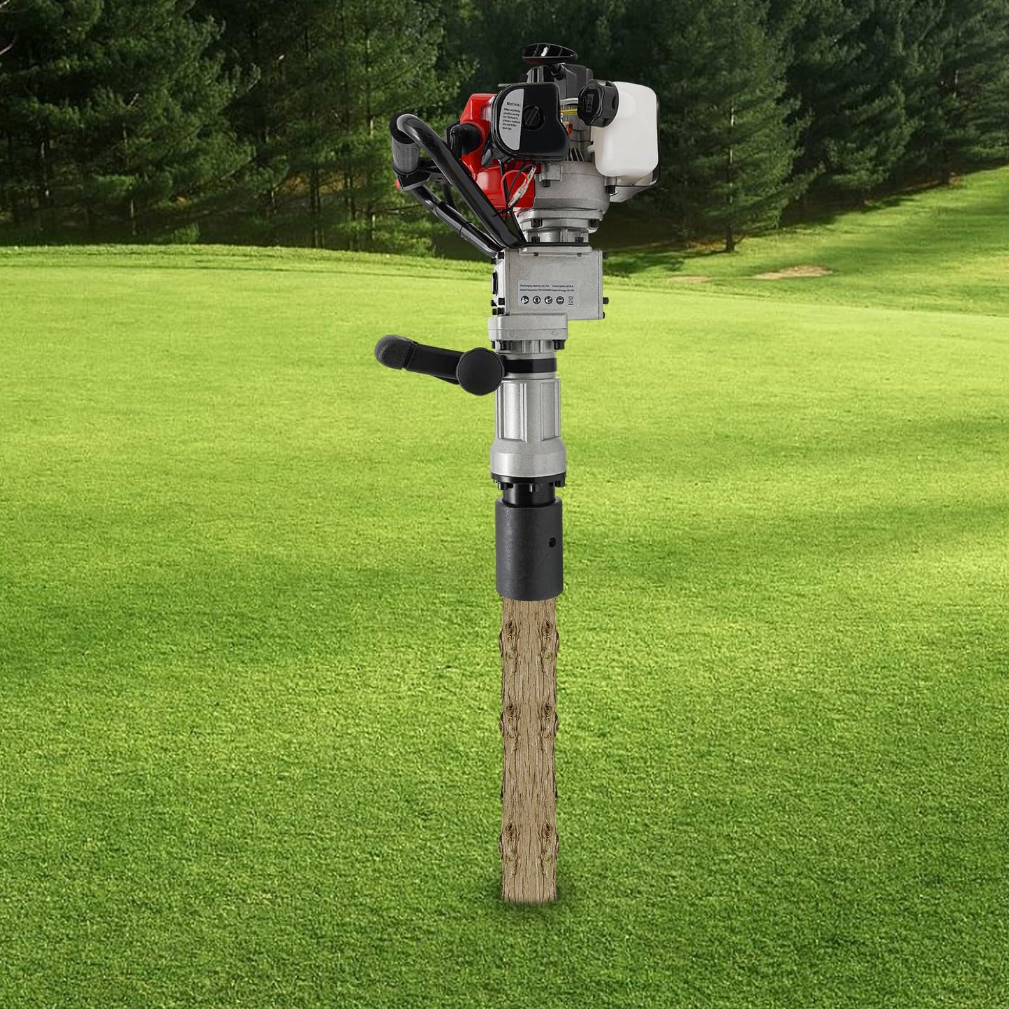 32.7CC 2-Stroke Gas-Powered Post Driver 1000W/7000RPM Gasoline T Post Driver Pile Fence Digger with 2 Piling Sleeves Single Cylinder Air Cooling Hand Pull Start for Gardening Agricultural Piling