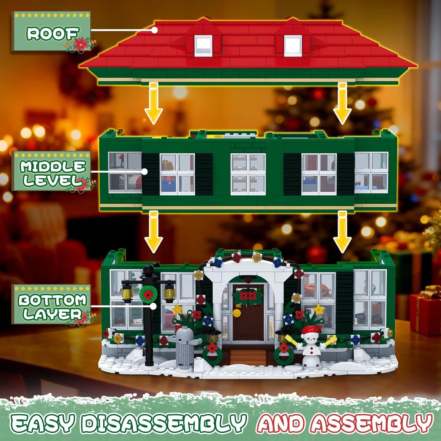 Skiennix Christmas House Building Set - 1187PCS Holiday Kit with Lights for Adults & Movie Fans