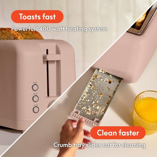 Bella 4 Slice Slim Toaster - 6 Setting Shade Control, Reheat & Cancel Buttons | 10” Long Slot, Blossom Color