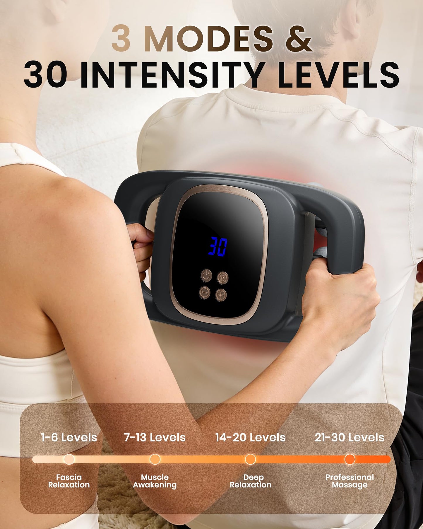 EIWAJKXE 16 Head Massage Gun Deep Tissue, Back Massager with 3 Modes & 30 ntensity Levels, Professional Percussion Muscle Gun for Legs, Back Ideal for Home, Gym and Office Use, Grey