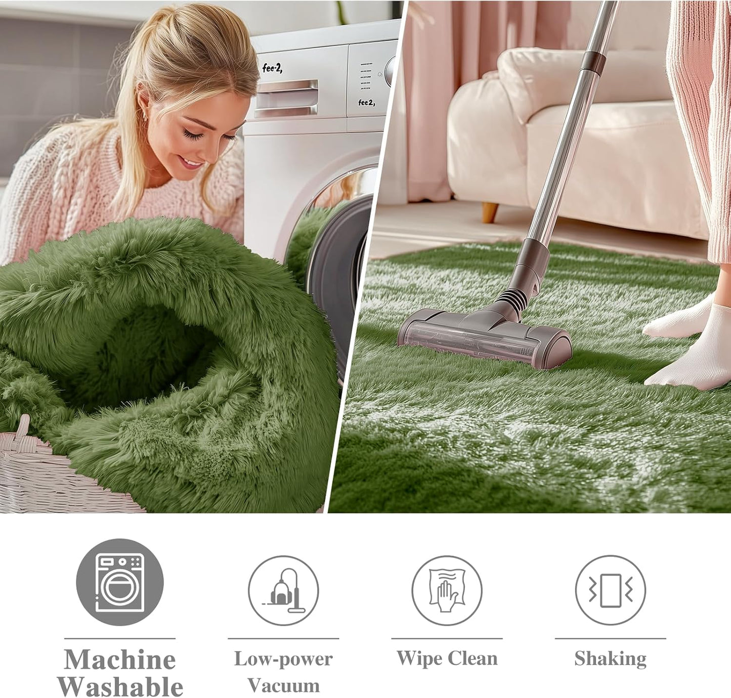 OLANLY Green Round Rug - Soft & Fluffy Shaggy Carpet | Machine Washable, 3 ft Circle for Bedroom & Living Room