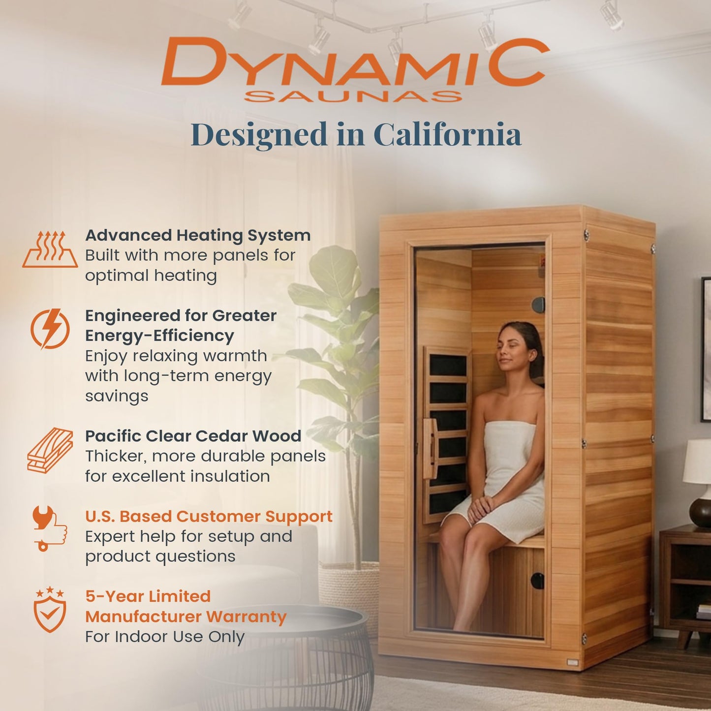 DYNAMIC SAUNAS Elite 1 Person Compact Ultra Low EMF FAR Infrared Sauna with Red Light Therapy & Bluetooth Speakers - Personal Indoor for Home & Gym