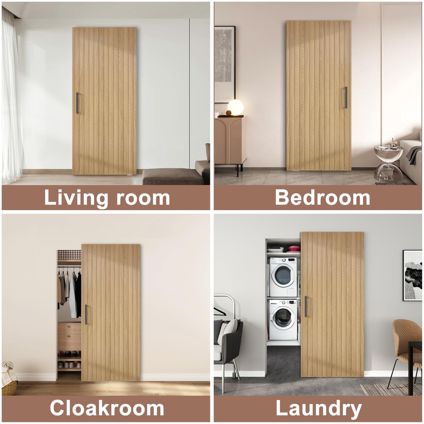 JUBEST 42"x84" Concealed Sliding Barn Door with Soft Close Hardware Kit, Light Brown Hidden Door for Opening 38"-40"x80", Waterproof and Modern, Smooth Sliding, for Interior Using, Widely Used