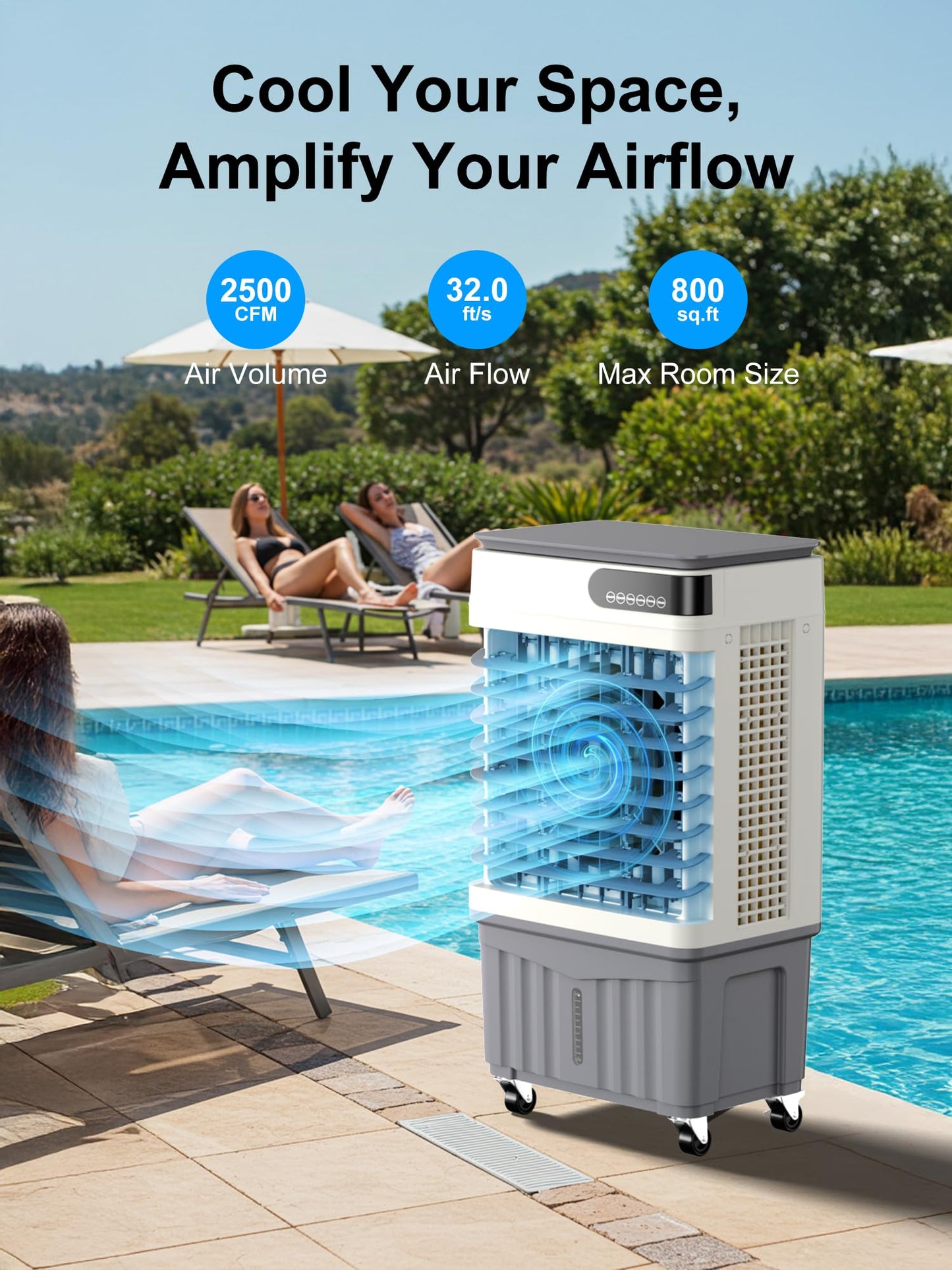 Uthfy Swamp Cooler, 36 Inch Evaporative Air Cooler with 8 Gal Water Tank, 2500 CFM, 120° Oscillation, 3 Modes & 3 Speeds, Remote, 12 H Timer, 4 Ice Packs, Portable Air Conditioner for Indoor