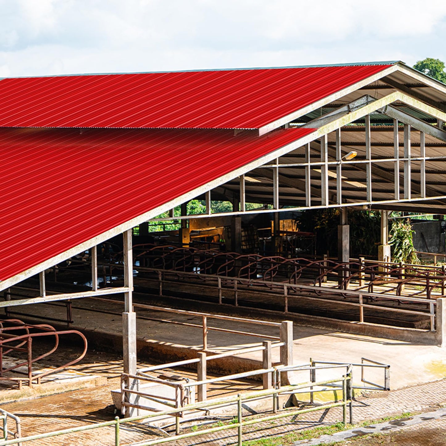 12 Pack PPGI Metal Roofing Panels, 72" x 36", 28 Gauge, 216 Sq. Ft. Coverage, Prepainted Galvanized Steel Sheets for Residential, Commercial, Pergolas, Gazebos, Fencing, and Patio Roofs（Red）