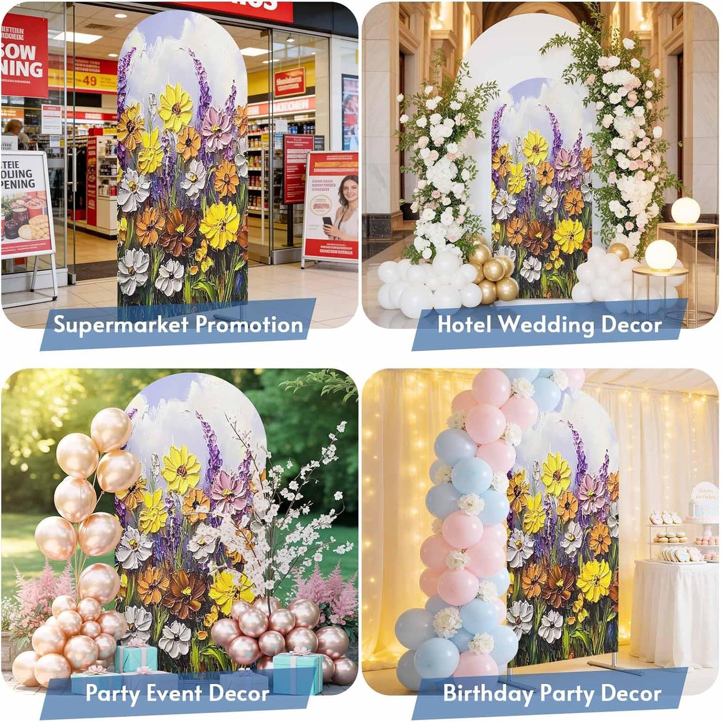 Jnbasdffb 7.2 Vintage Flowers Wedding Arch Cover,Stretchy Spandex Arch Backdrop Stand Covers FT,Spring Rustic Oil