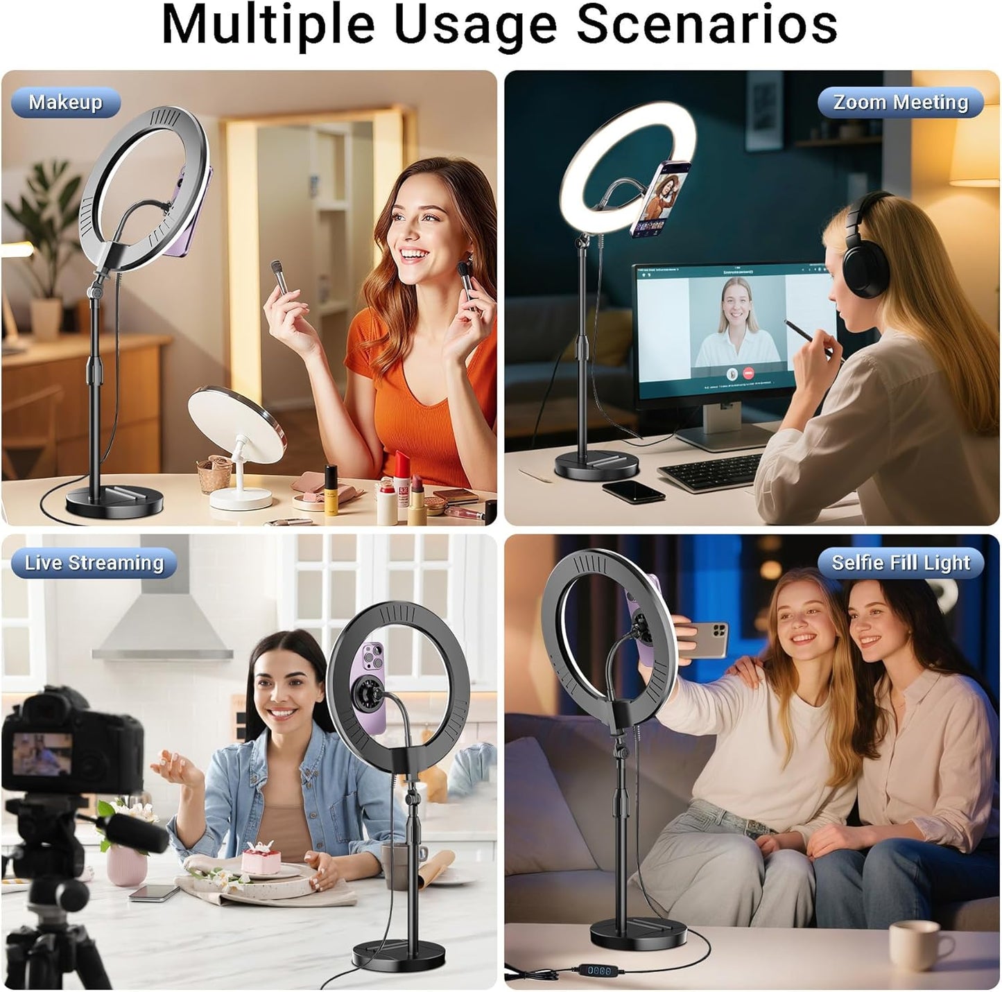 Wowcati 10'' 3 Desk Ring Light with Magnetic Phone Holder, Video Conference Podcast Lighting Kit for Laptop Computer