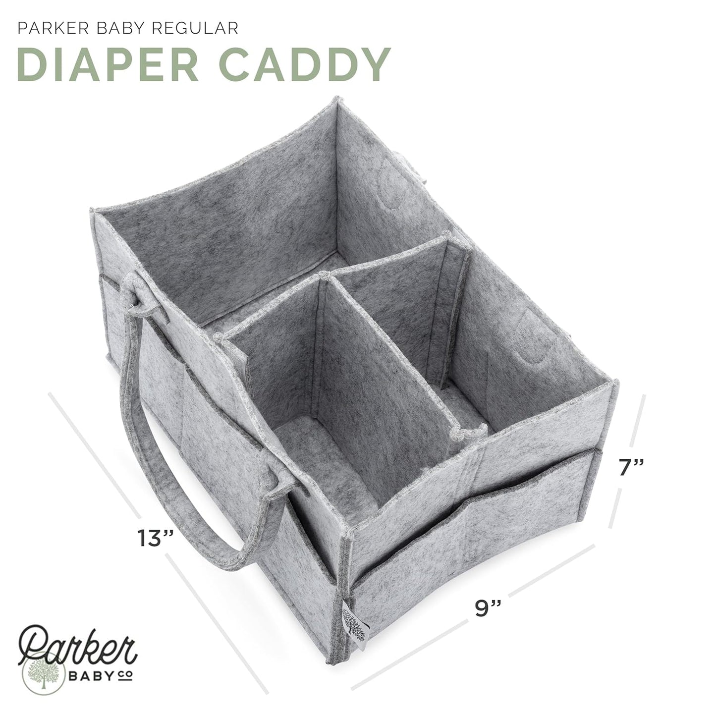 Parker Baby Diaper Caddy - Stylish Nursery Storage Bin & Car Organizer for Diapers - Gray, Regular Size