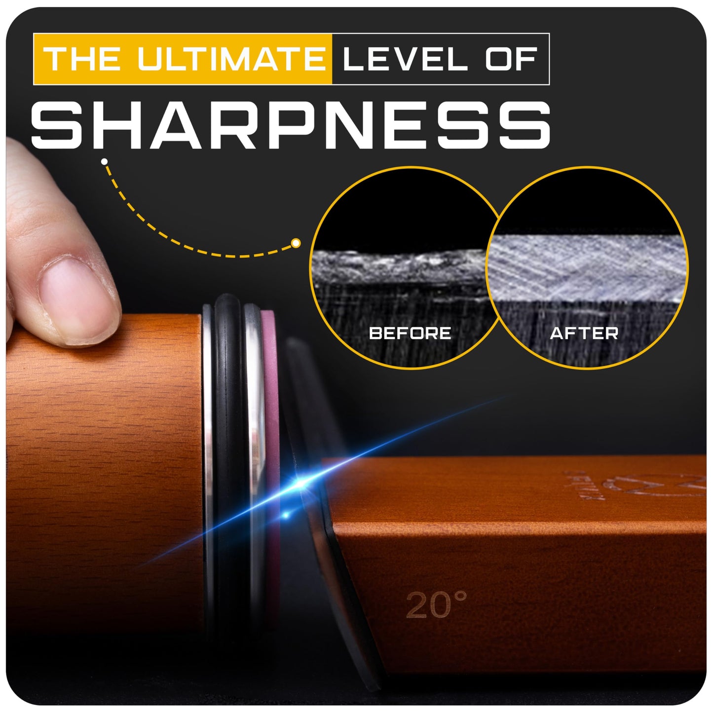 Orivix Rolling Knife Sharpener Kit – Magnetic 2-Angle Base, 3.86 Inches Longer Wooden Roller, 2 Grit Discs (600 Diamond & 3000 Ceramic), Leather Strop & Cleaning Eraser