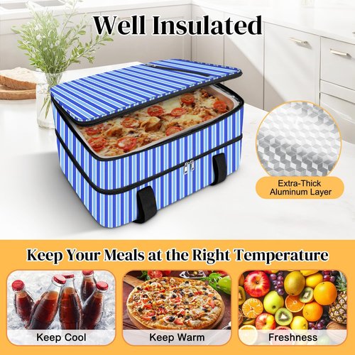 Coobiiya Insulated Casserole Carrier - Thermal Lunch Bag Keeps Food Hot or Cold | Fits 9" x 13" Dish