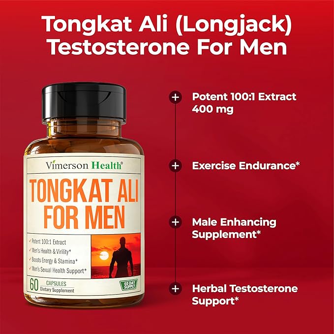 Longjack Tongkat Ali 100:1 Extract - Potent Testosterone Supplement for Men with Tongat Ali? ??Male Enhancing Supplement for Pre Workout Energy & Strength ??Muscle Builder for Men ??2-Month Supply