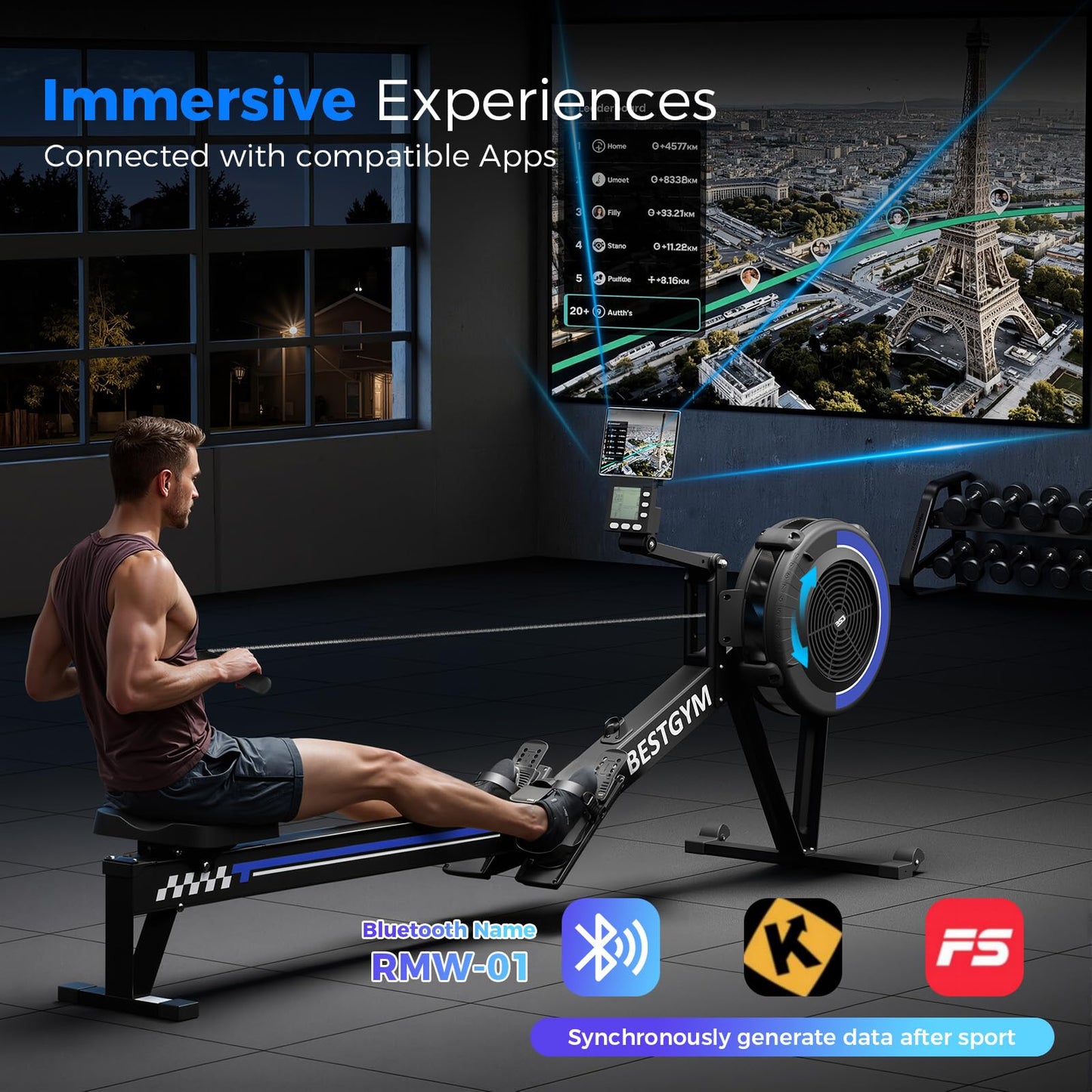 Rowing Machines for Home, Adjustable Air Resistance Rower Machine with Extra Long Rail, Ergonomic Comfort Seat, Device Holder, Easy Storage