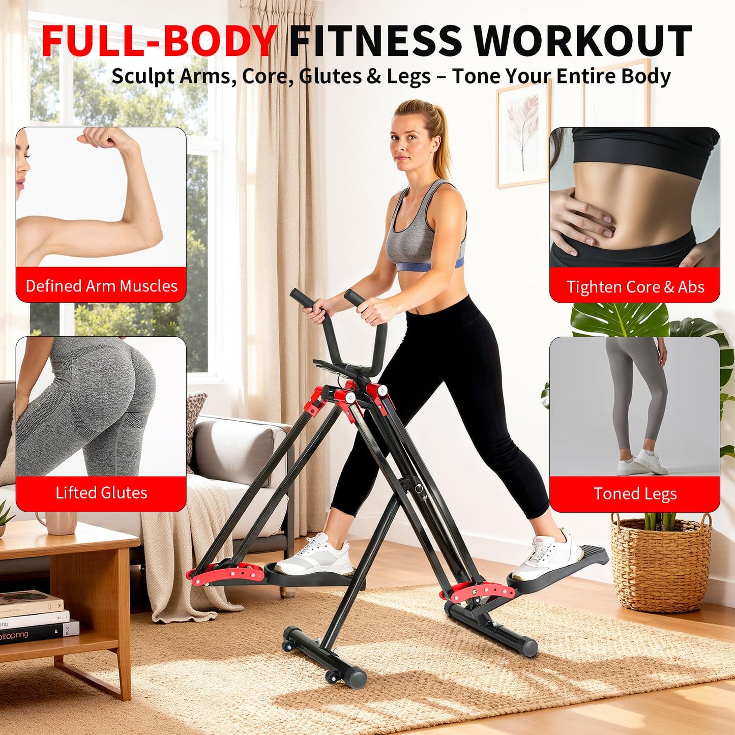 HOWHAI Air Walker Exercise Machine, 30" inch Stride Space Walker Elliptical Trainer for Home Use, Low-Impact Elliptical Cross Trainers Compact Steppers for Men and Women Full-Body Cardio & Leg Toning