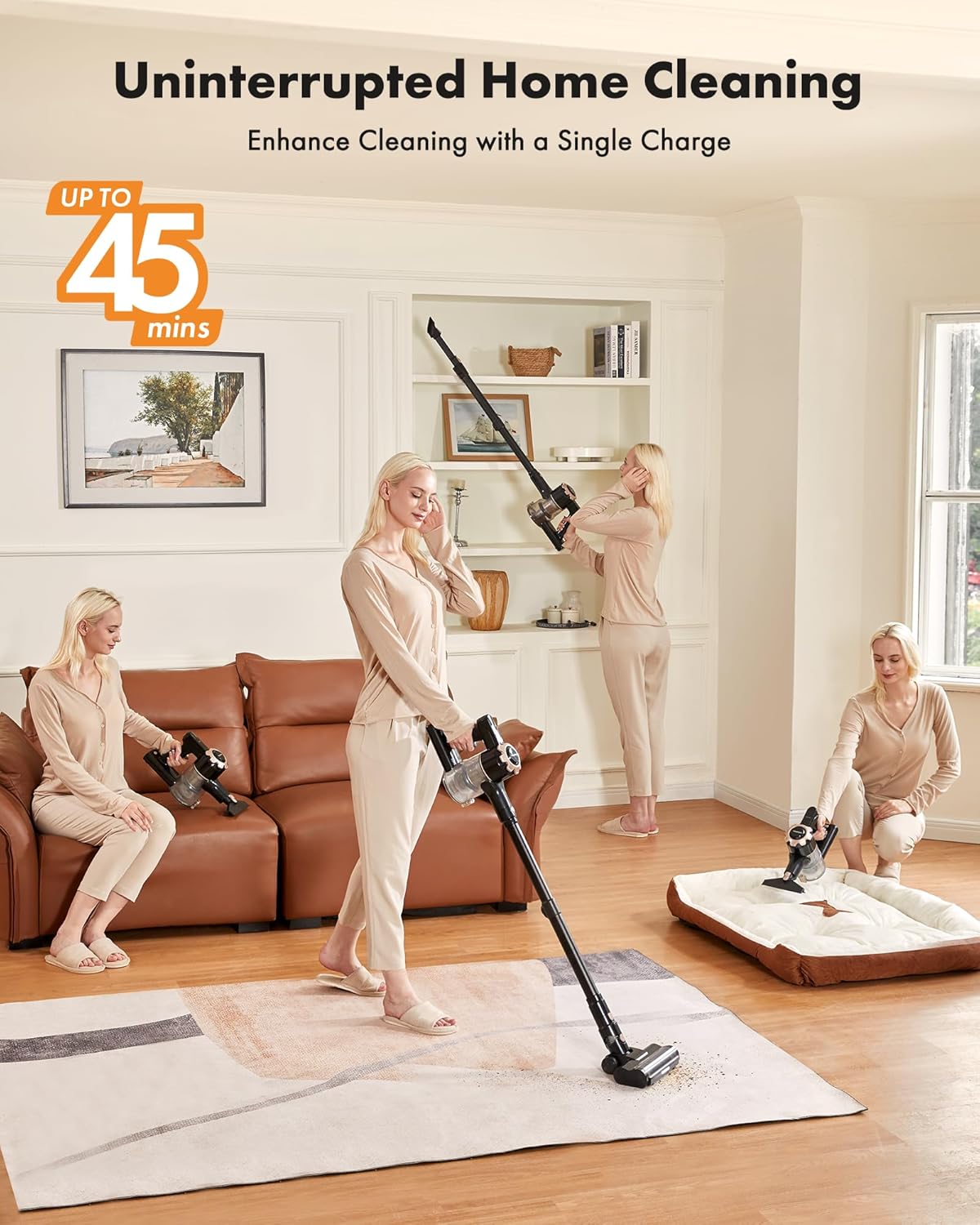 Trucozie Cordless Vacuum Cleaner - 8-in-1 Lightweight Design with 45-Minute Runtime | Powerful Suction for Home & Pet Hair