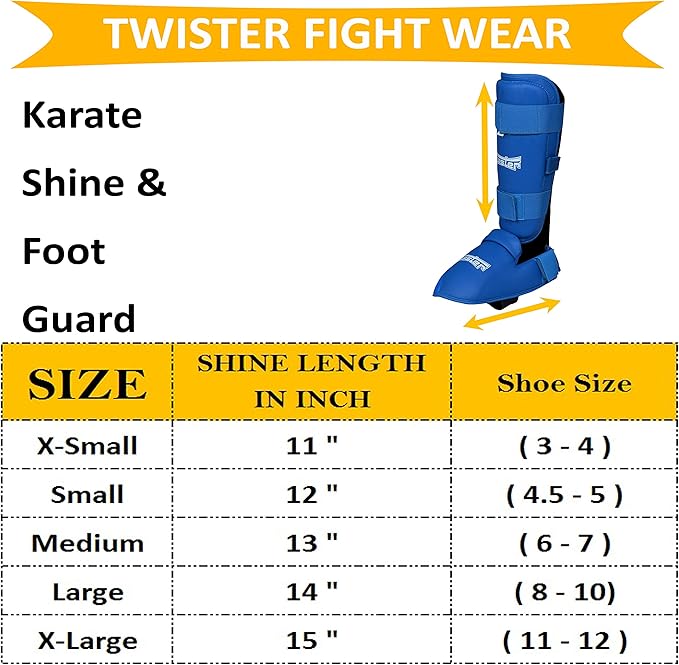 Twister WKF Karate Shin Guards | Taekwondo Shin-N-Step | Detachable Shin Guards with Foot Protection | Premium Quality Leg & Foot Protection for Karate, Taewkondo, Muay Thai, and MMA