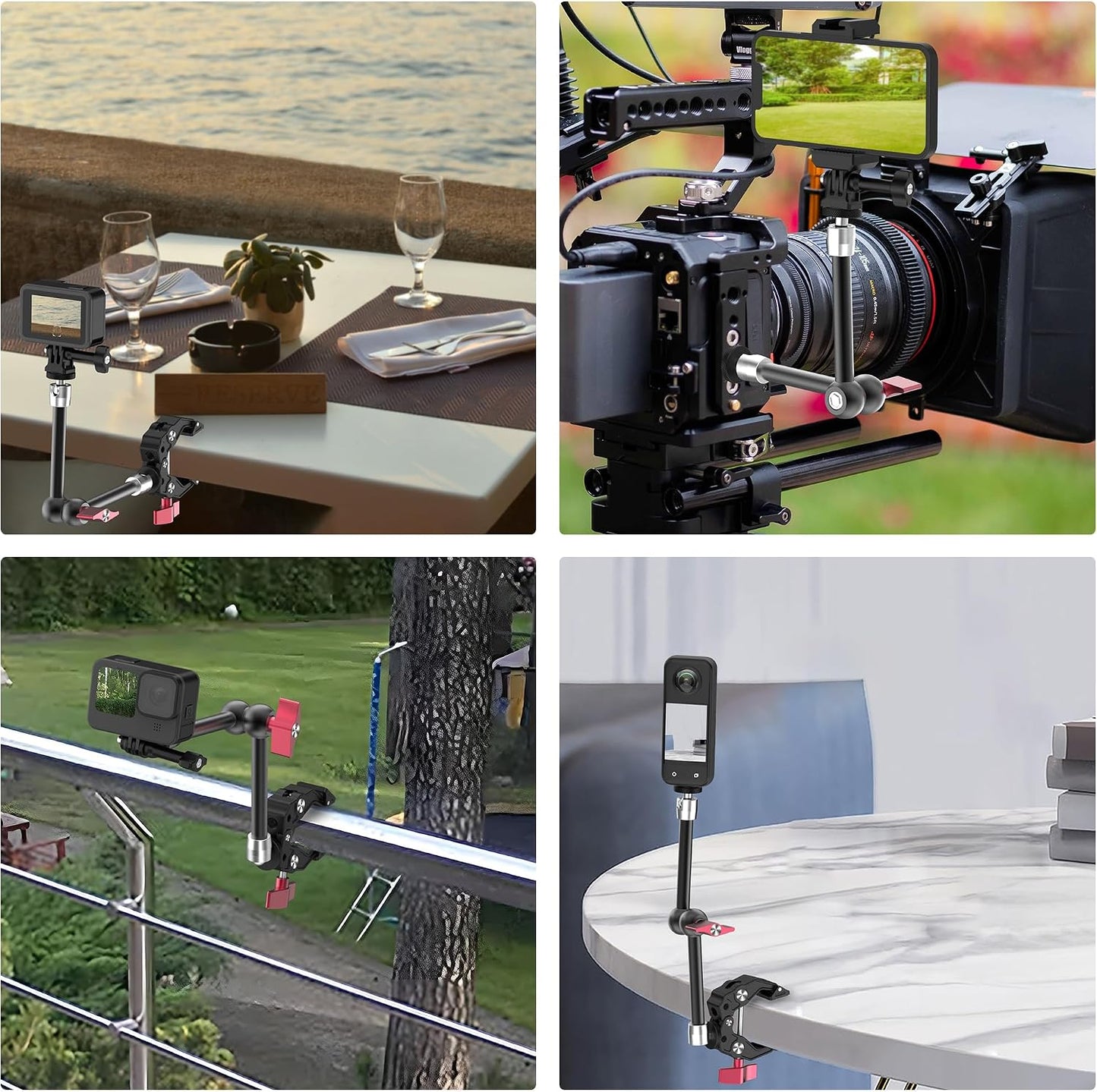 Taisioner 9.8" 1/4" 3/8" 360 1.5kg Magic Arm Clamp Kit with Screw Ball Heads Articulating Arm with Super Clamp Camera