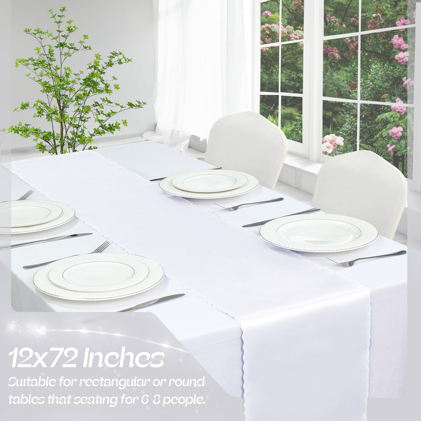 VACVELT 12 Pack Satin Table Runners - 12 x 72 Inches Long, White Table Runners for Wedding, Birthday Party, Banquet, Graduation, Engagements