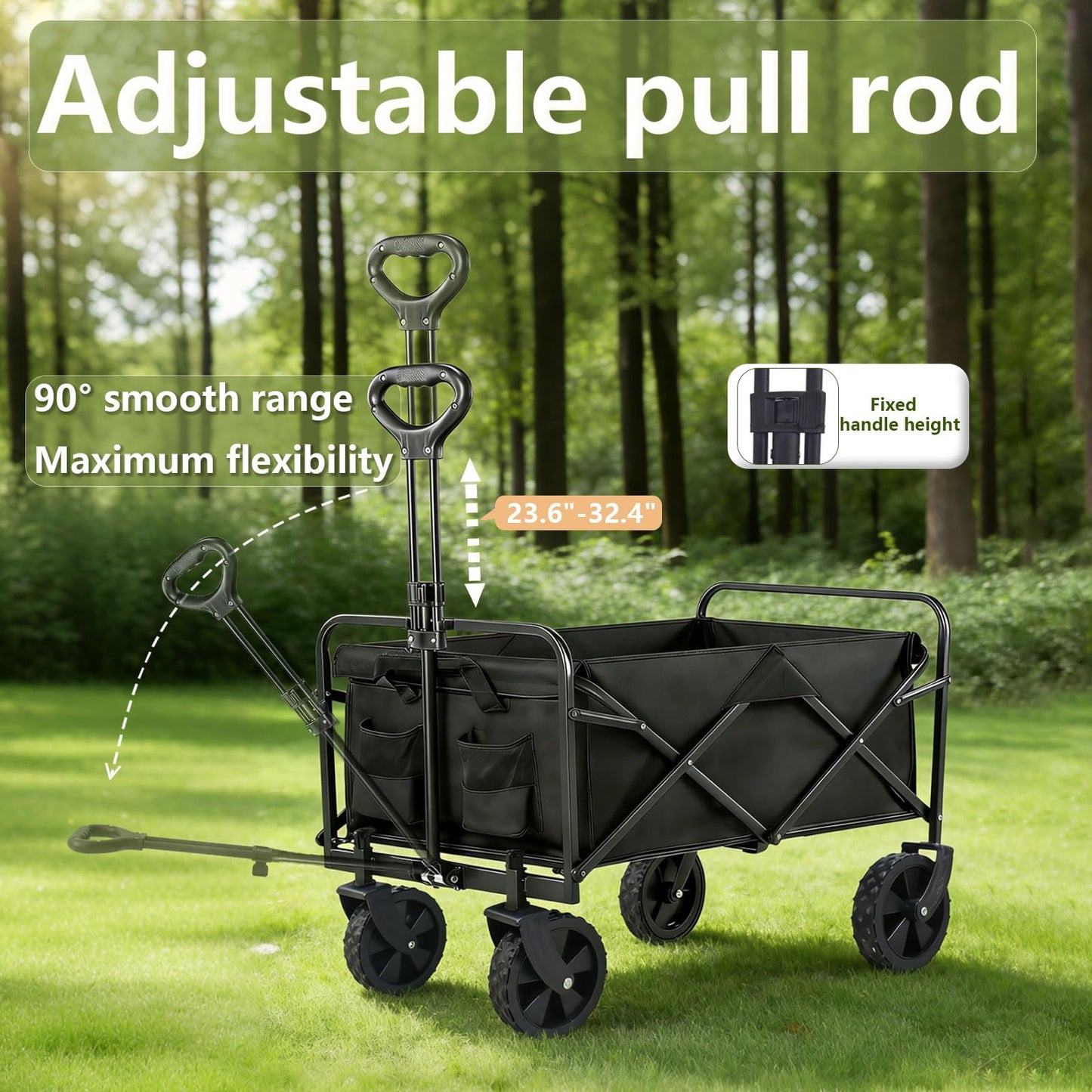 Tule Tuowu Folding Beach Wagon 330lbs Heavy Duty Collapsible Wagon Cart with 360° Swivel Wheels&Front Pocket, for Grocery,Shopping,Outdoor&Camping