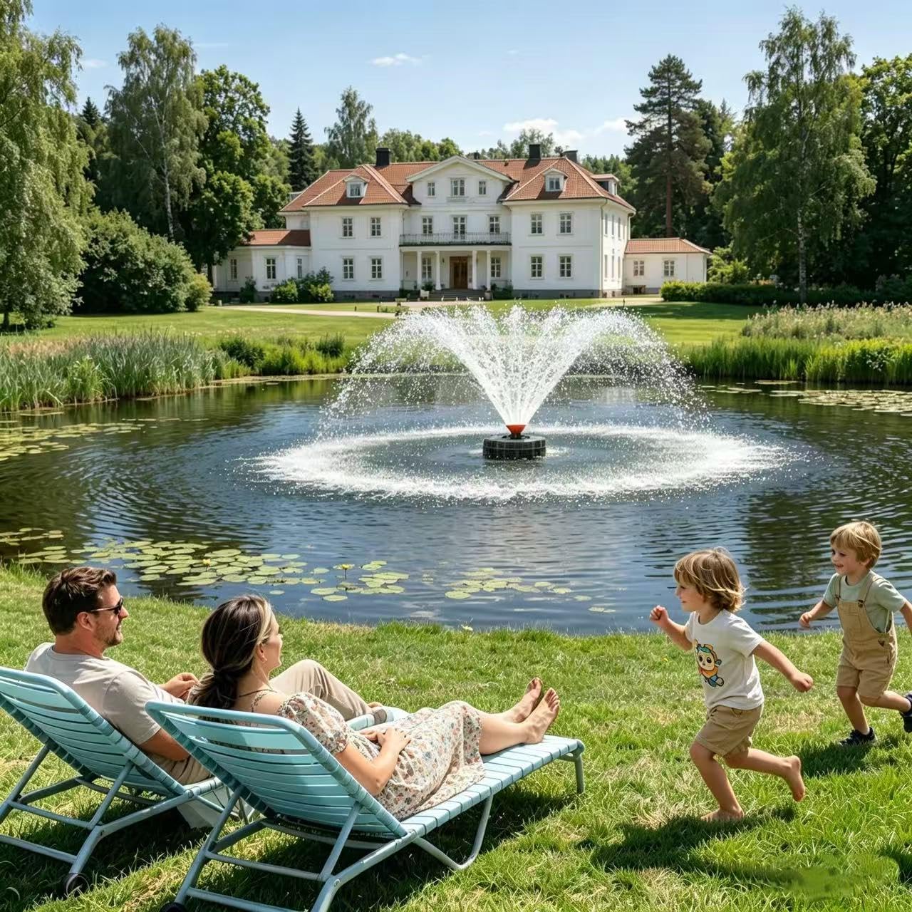 Pond Fountain Aerator, Pond Fountain, 1 HP Pond Aerator /110V 15,000 GPM, 100-foot Power Cord + 2 x 33-Foot Ropes/Timer Aerator Fountain, Suitable for Various Ponds and Lakes