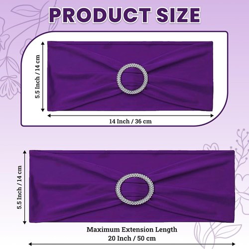 MDS Spandex Chair Sashes - Universal Fit Elastic Stretch Bands with Slider Bow - 250 Pack, Purple