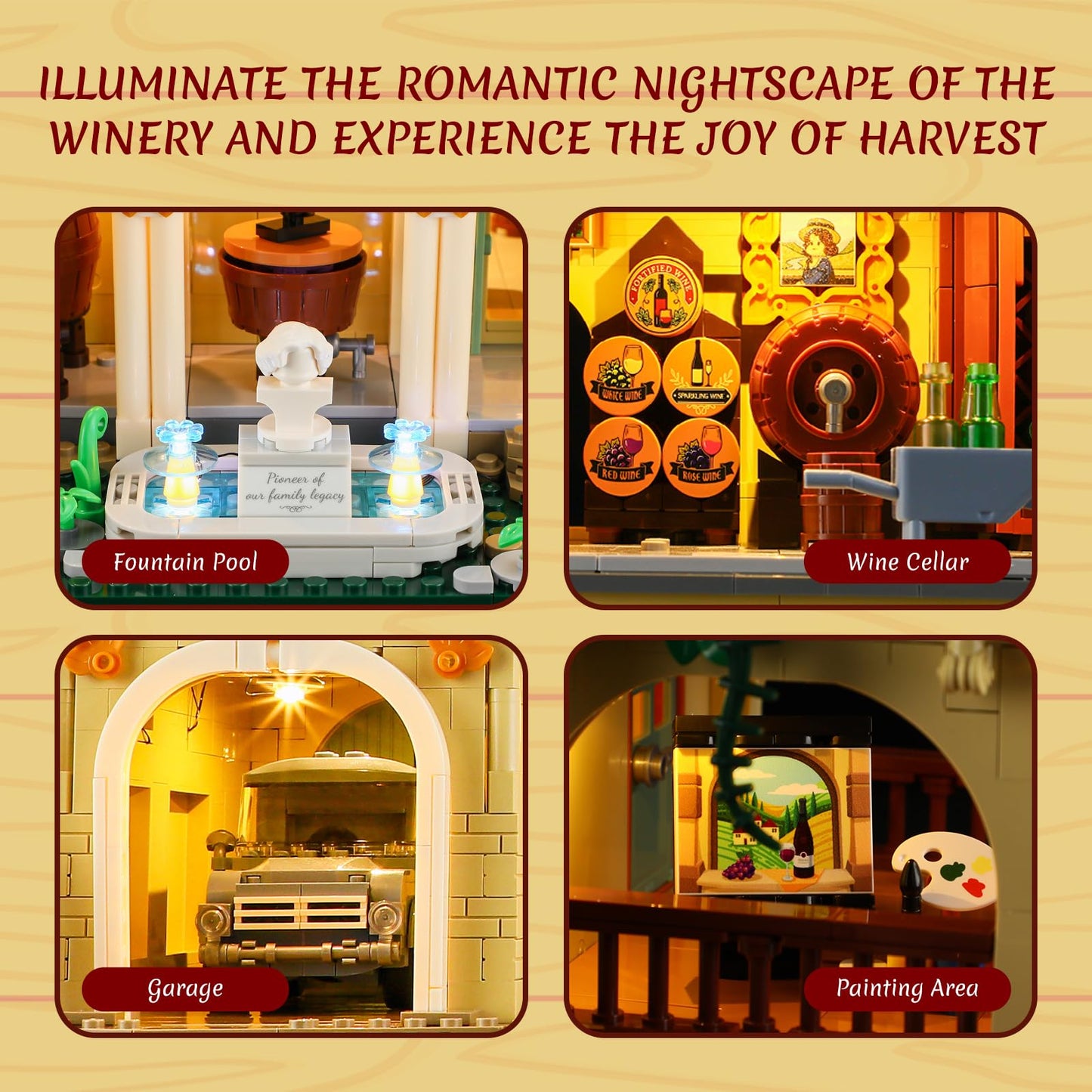 Lumibricks Farm Vineyard-Estate Lighting Building-Bricks-Set - 2800 Pcs Winery Chateau House Collection LED Light Wine Cottage Model Display Set for Adults and Farm Series Building Collectors