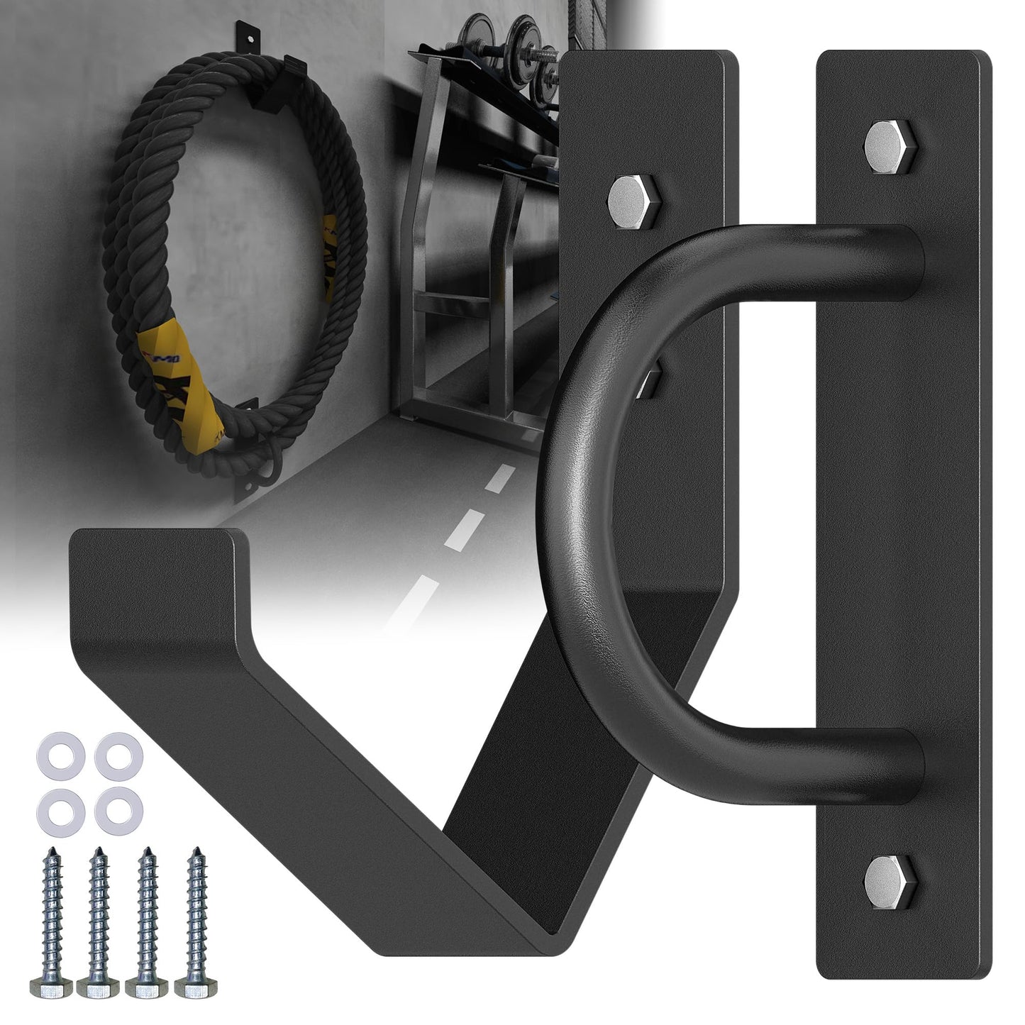 NUMAKY Heavy Duty Battle Rope Wall Anchor with Storage Hook – Includes Screws & Washers for Secure Mounting | Durable Steel Battle Rope Holder for Home and Gym Use