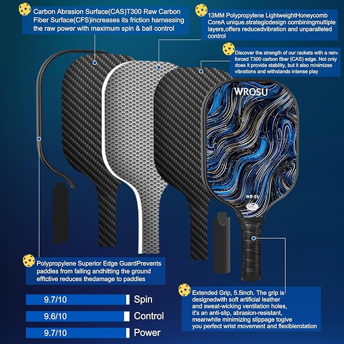 Carbon Fiber Pickleball Paddles Set of 4 or 2 Rackets,USAPA Approved Carbon Fiber Surface Pickle Ball Equipment Sets PP Honeycomb Core Pickleball Rackets & Accessories for Men,Women,Kids,Adults