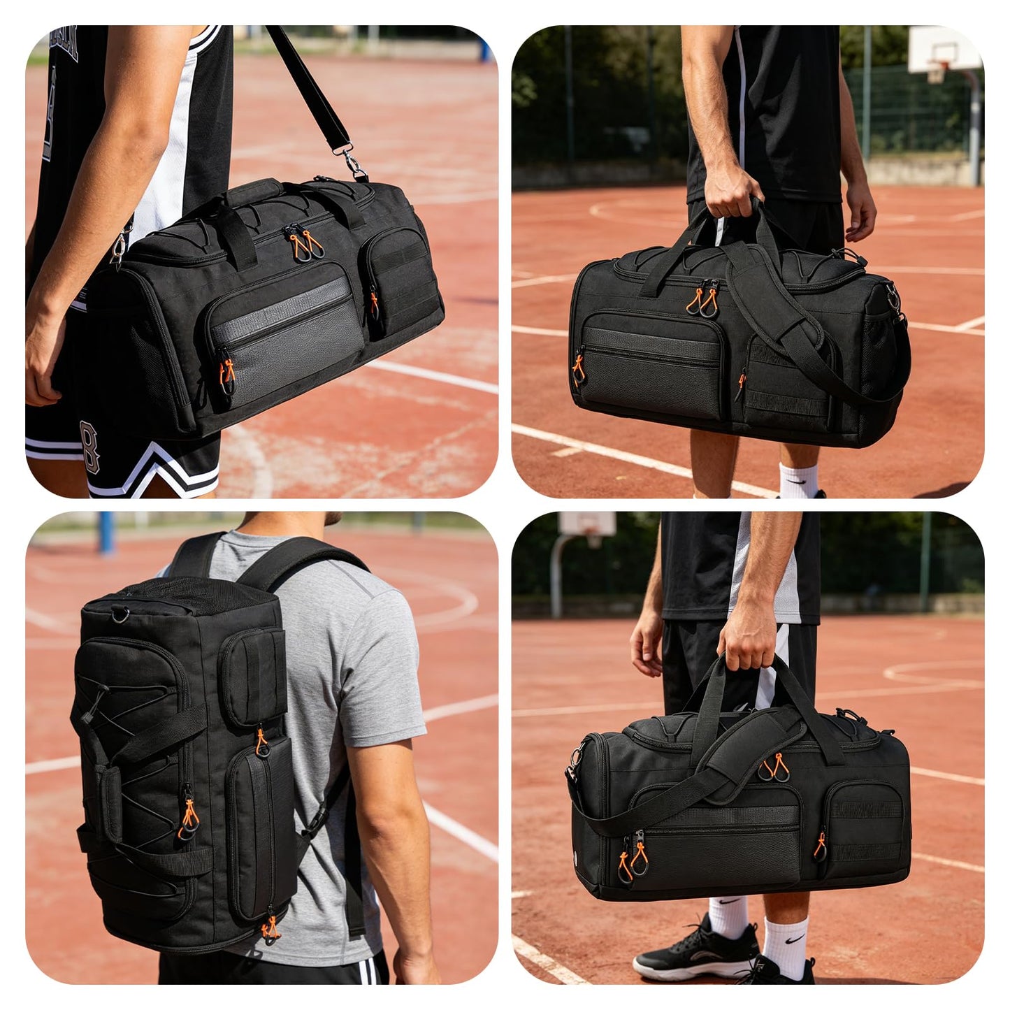 Searock 45L Gym Bag for Men, 3-In-1 Duffle Bag Backpack for Travel, Sports Duffel Bags for Gym Workout, Weekender Overnight Bag with Shoe Compartment, Wet Pocket, Black