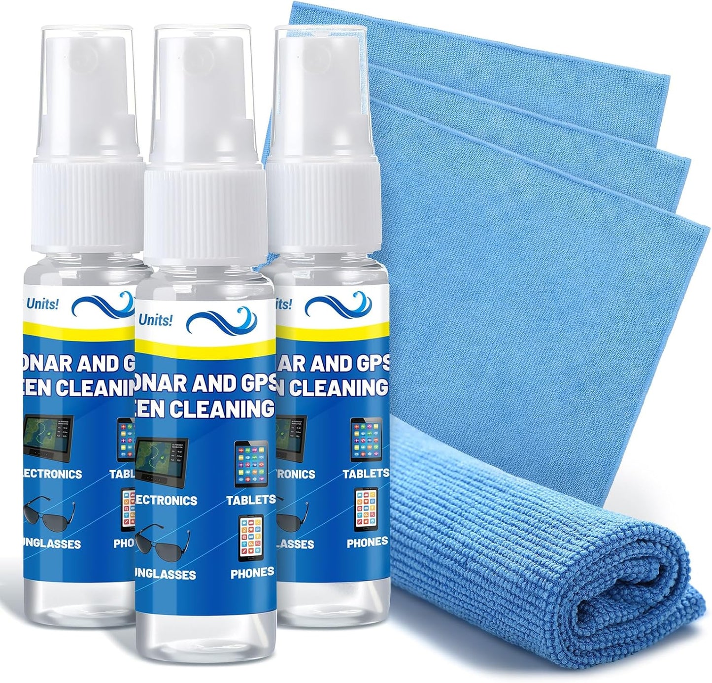 Lumina Garden 3 Sets Ammonia 1.5 oz Sonar GPS Screen Cleaner Kit Free LCD Screen Cleaner with Microfiber Cloth