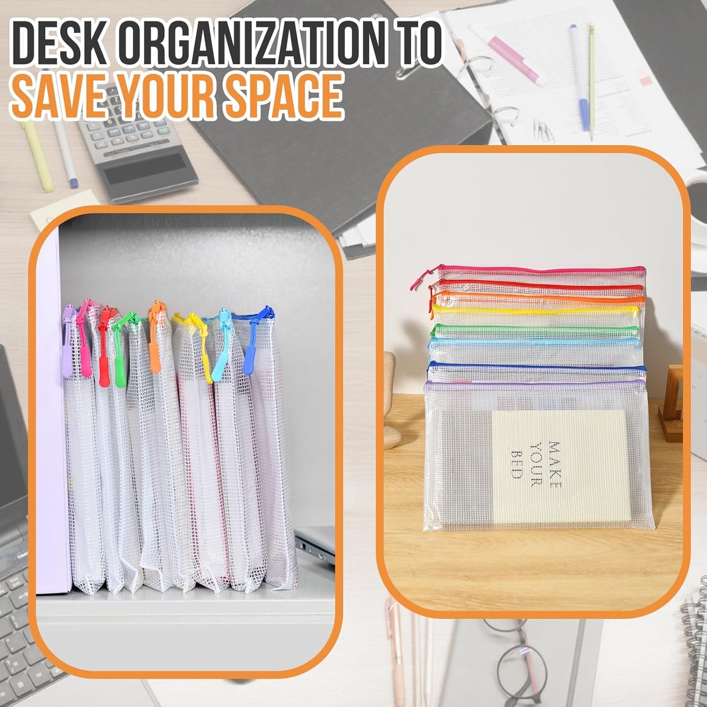 Skiennix 24-Piece Mesh Zipper Pouch Set - Large A3 17x12 Inch Reusable Storage Bags for Organizing Games & Files