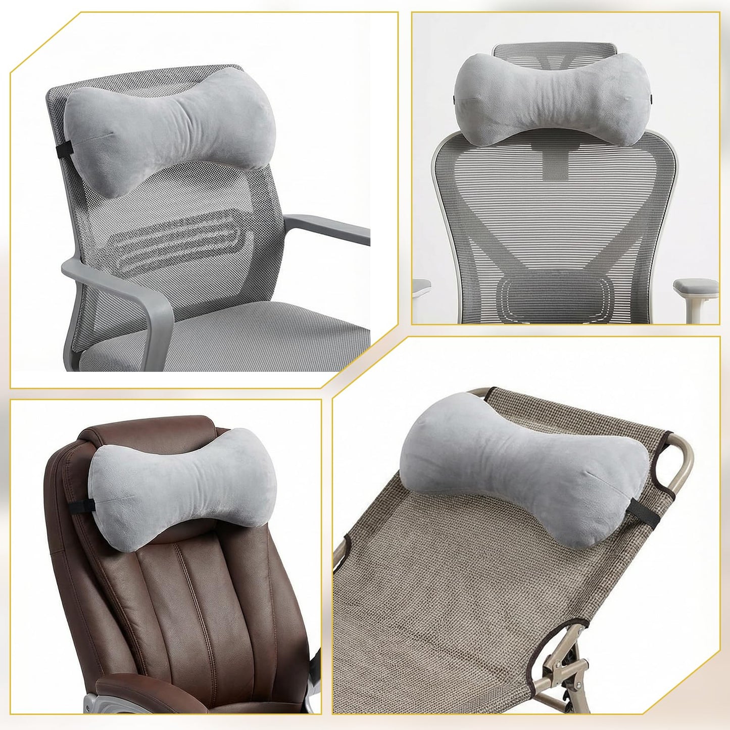 YBEATY 1Pc Neck Headrest Pillow for Recliner Armchairs, Bone Shaped Chair Head Cushion Plush Curve Cervical Roll Pillow with Adjustable Strap for Sleeping Neck Support Pain Relief Car Airplane Travel