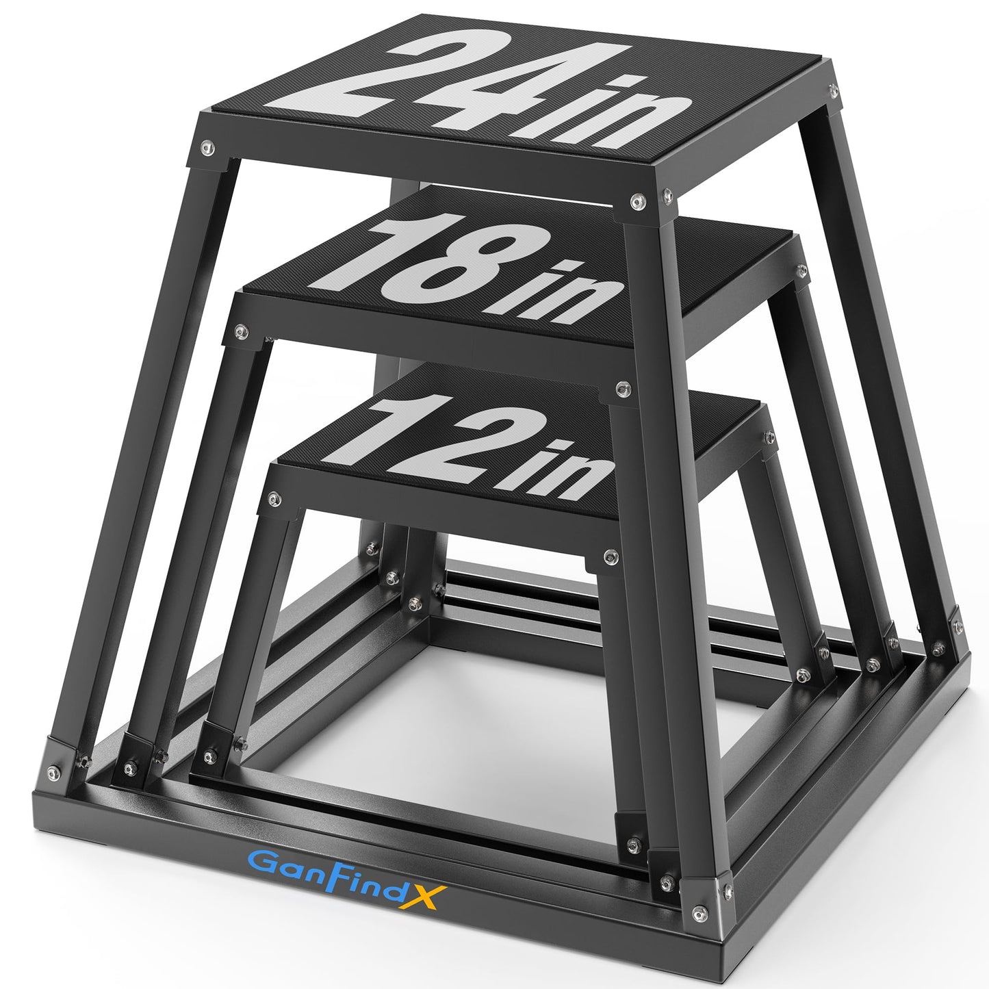 GanFindX 12In Metal Plyometric Jump Box, Heavy Duty Plyometric Platform with Anti Slip Surface, Fitness Exercise Step Up Box for Home Gym Training, Agility and Strength Conditioning (12/18/24'')